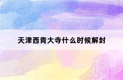 天津西青大寺什么时候解封