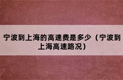 宁波到上海的高速费是多少（宁波到上海高速路况）