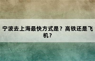 宁波去上海最快方式是？高铁还是飞机？