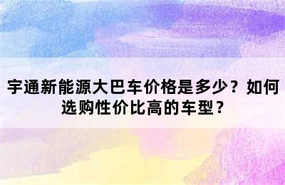 宇通新能源大巴车价格是多少？如何选购性价比高的车型？