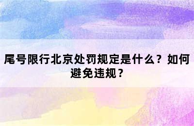 尾号限行北京处罚规定是什么？如何避免违规？