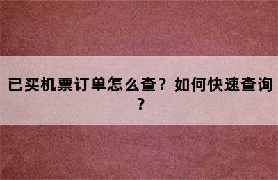 已买机票订单怎么查？如何快速查询？