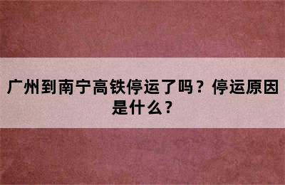 广州到南宁高铁停运了吗？停运原因是什么？