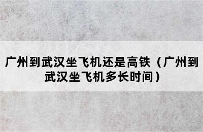 广州到武汉坐飞机还是高铁（广州到武汉坐飞机多长时间）