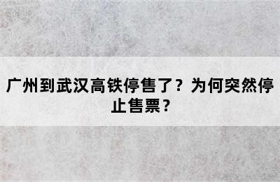 广州到武汉高铁停售了？为何突然停止售票？