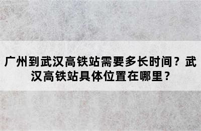 广州到武汉高铁站需要多长时间？武汉高铁站具体位置在哪里？