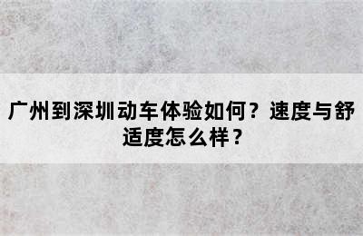 广州到深圳动车体验如何？速度与舒适度怎么样？