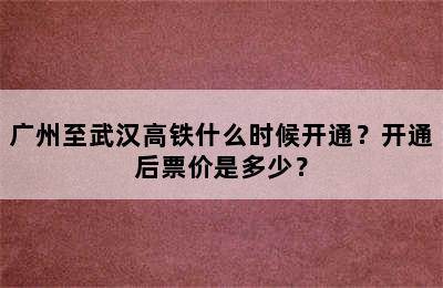 广州至武汉高铁什么时候开通？开通后票价是多少？