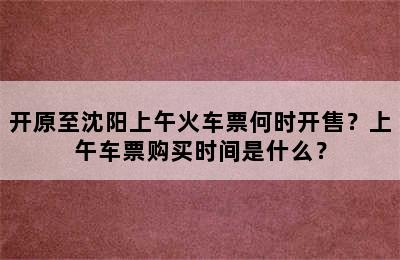 开原至沈阳上午火车票何时开售？上午车票购买时间是什么？