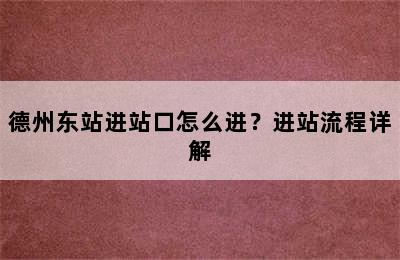 德州东站进站口怎么进？进站流程详解