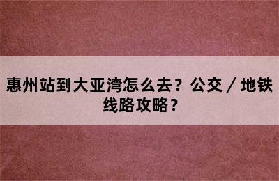惠州站到大亚湾怎么去？公交／地铁线路攻略？