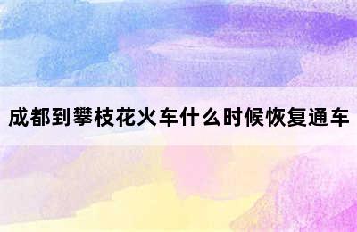 成都到攀枝花火车什么时候恢复通车