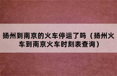 扬州到南京的火车停运了吗（扬州火车到南京火车时刻表查询）