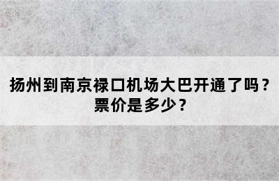 扬州到南京禄口机场大巴开通了吗？票价是多少？