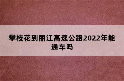 攀枝花到丽江高速公路2022年能通车吗