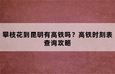 攀枝花到昆明有高铁吗？高铁时刻表查询攻略