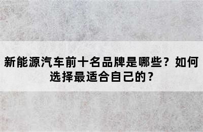 新能源汽车前十名品牌是哪些？如何选择最适合自己的？