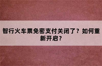 智行火车票免密支付关闭了？如何重新开启？
