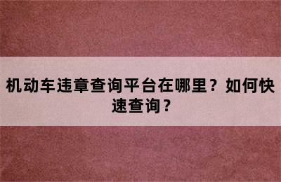 机动车违章查询平台在哪里？如何快速查询？