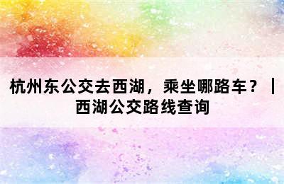 杭州东公交去西湖，乘坐哪路车？｜西湖公交路线查询