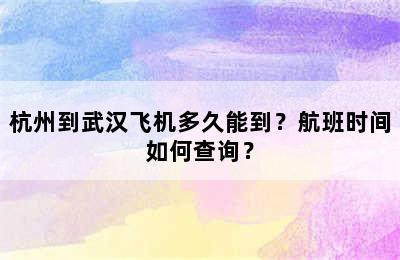杭州到武汉飞机多久能到？航班时间如何查询？