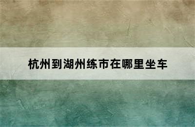 杭州到湖州练市在哪里坐车