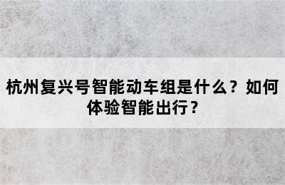 杭州复兴号智能动车组是什么？如何体验智能出行？