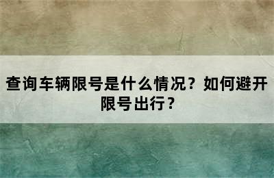 查询车辆限号是什么情况？如何避开限号出行？