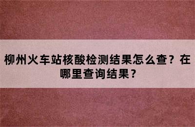 柳州火车站核酸检测结果怎么查？在哪里查询结果？