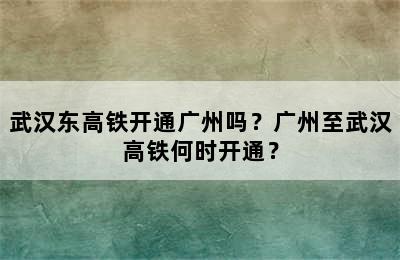 武汉东高铁开通广州吗？广州至武汉高铁何时开通？