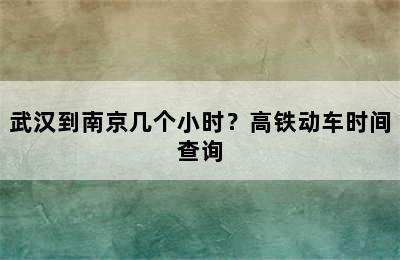 武汉到南京几个小时？高铁动车时间查询