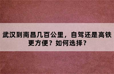 武汉到南昌几百公里，自驾还是高铁更方便？如何选择？