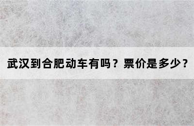 武汉到合肥动车有吗？票价是多少？