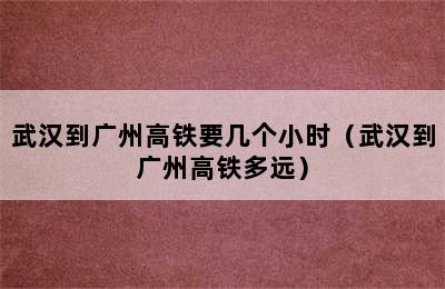 武汉到广州高铁要几个小时（武汉到广州高铁多远）