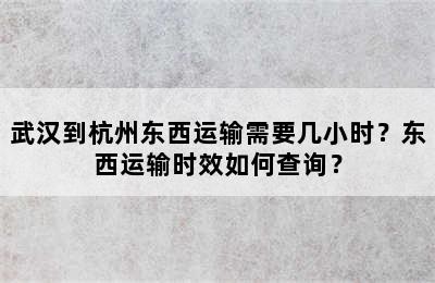 武汉到杭州东西运输需要几小时？东西运输时效如何查询？