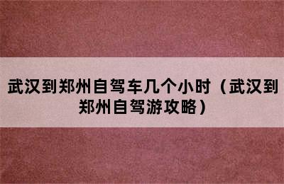 武汉到郑州自驾车几个小时（武汉到郑州自驾游攻略）