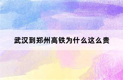 武汉到郑州高铁为什么这么贵