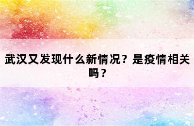 武汉又发现什么新情况？是疫情相关吗？
