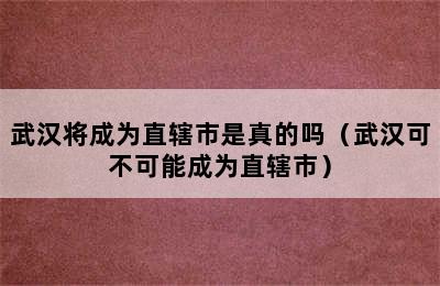 武汉将成为直辖市是真的吗（武汉可不可能成为直辖市）