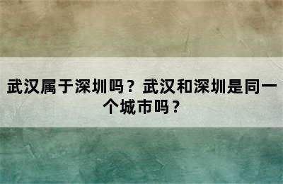 武汉属于深圳吗？武汉和深圳是同一个城市吗？