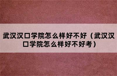 武汉汉口学院怎么样好不好（武汉汉口学院怎么样好不好考）