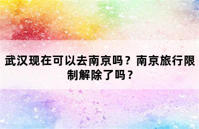 武汉现在可以去南京吗？南京旅行限制解除了吗？