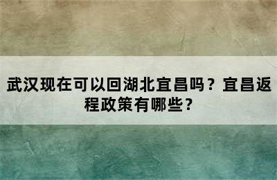 武汉现在可以回湖北宜昌吗？宜昌返程政策有哪些？
