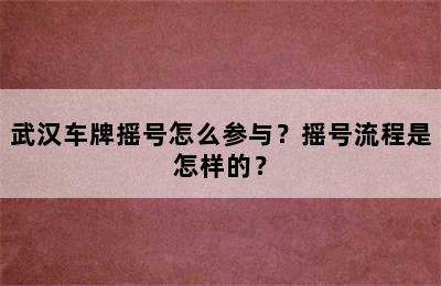 武汉车牌摇号怎么参与？摇号流程是怎样的？