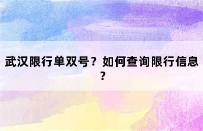 武汉限行单双号？如何查询限行信息？