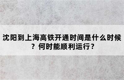 沈阳到上海高铁开通时间是什么时候？何时能顺利运行？