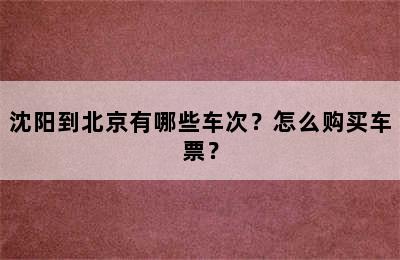 沈阳到北京有哪些车次？怎么购买车票？