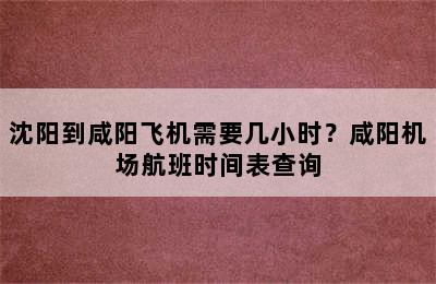 沈阳到咸阳飞机需要几小时？咸阳机场航班时间表查询