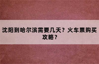 沈阳到哈尔滨需要几天？火车票购买攻略？