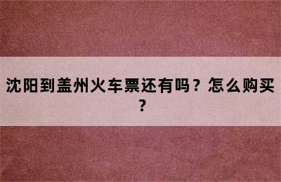 沈阳到盖州火车票还有吗？怎么购买？